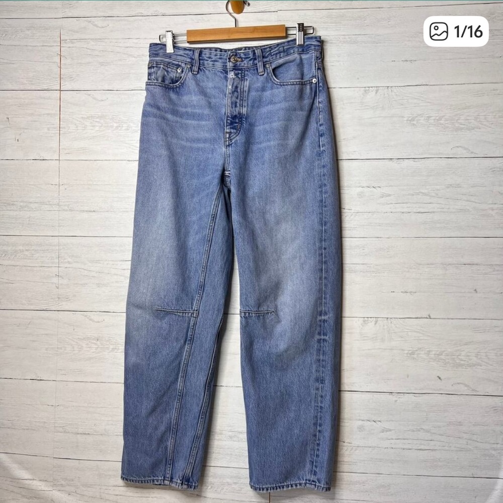 Madewell Jeans Womens Size 27T Blue The Darted Barrel Leg Button Fly 100% Cotton